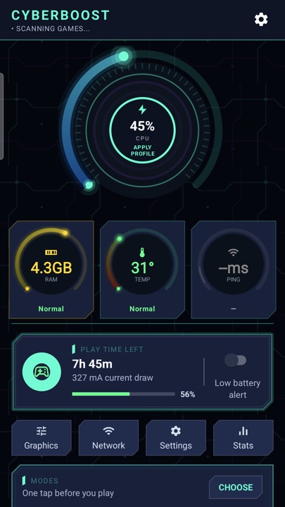 Dashboard with live RAM, temperature and ping