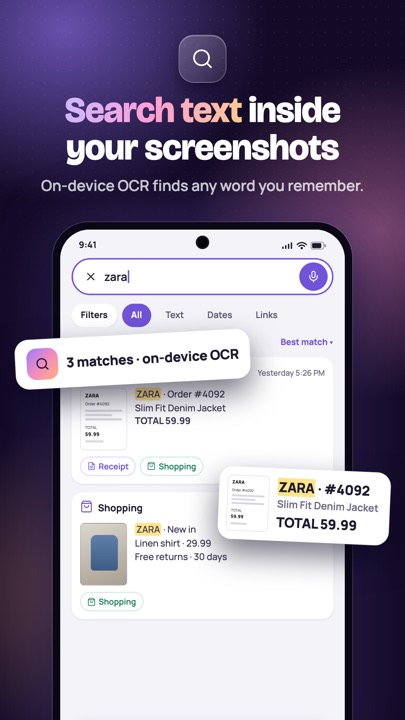 Searching text inside screenshots