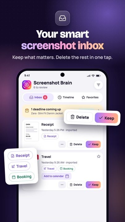 Smart inbox of new screenshots